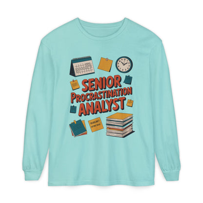 Senior Procrastination Analyst Long Sleeve Tee, Funny Work Shirt,Gift for Analysts, Office Humor, Meme Long Sleeve, Motivation Humor Apparel