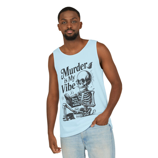 Murder Is My Vibe Tank Top, Mens Goth Tank, Halloween Clothing, Skeleton Graphic Tee, Cozy Casual Wear, Quirky Gift Idea
