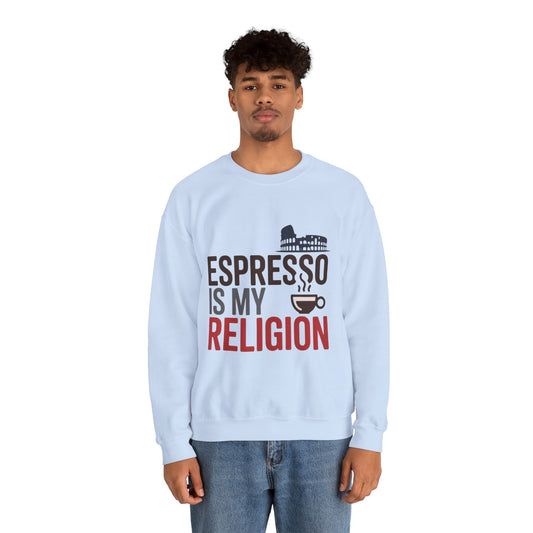 Mens Heavy Blend™ Crewneck Sweatshirt, Espresso Is My Religion Coffee Rome Mens Sweatshirt, Barista Gift, Coffee Lover Gift