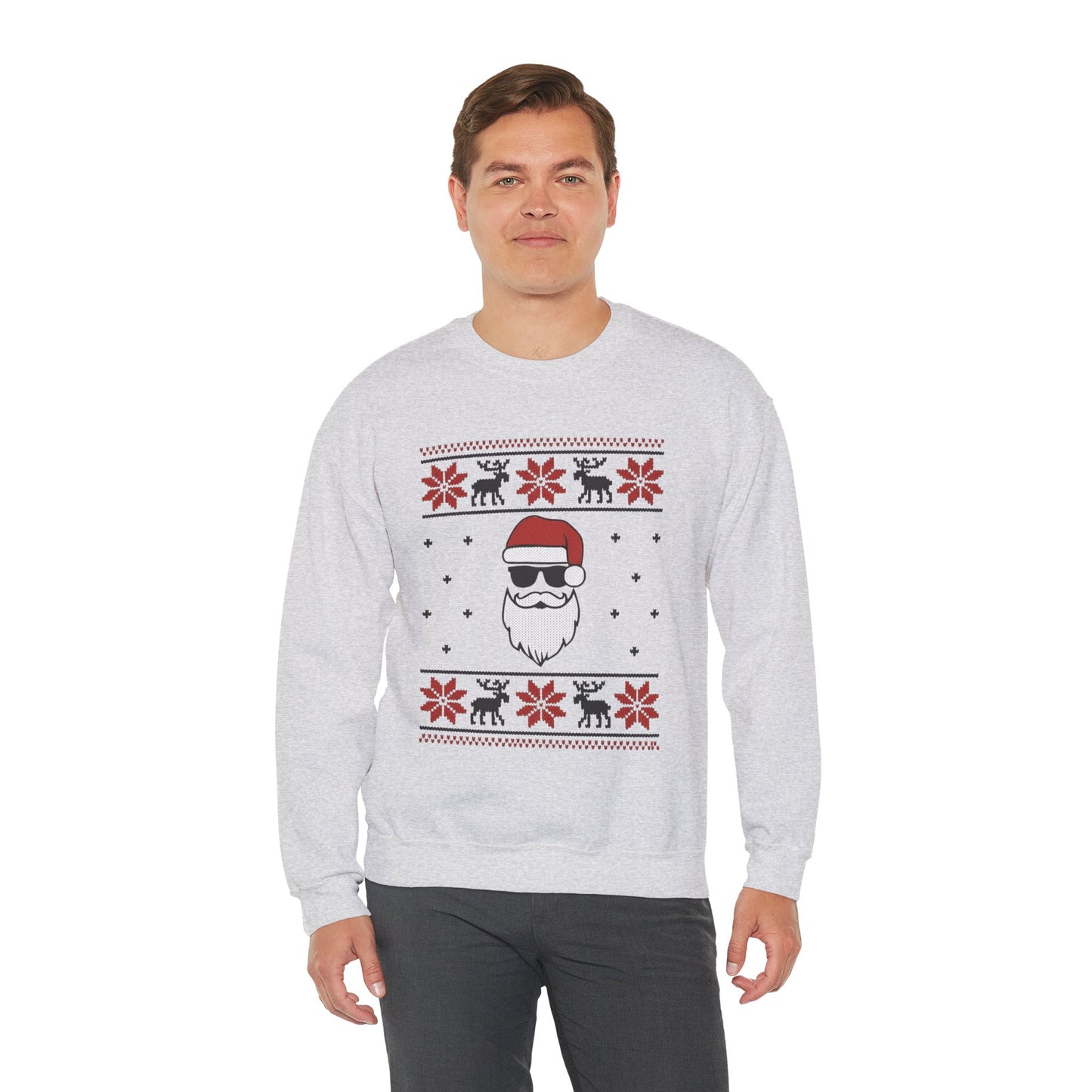 Cool Santa Men's Sweatshirt, Funny Knit Look Pullover, Retro Christmas Sweater Style