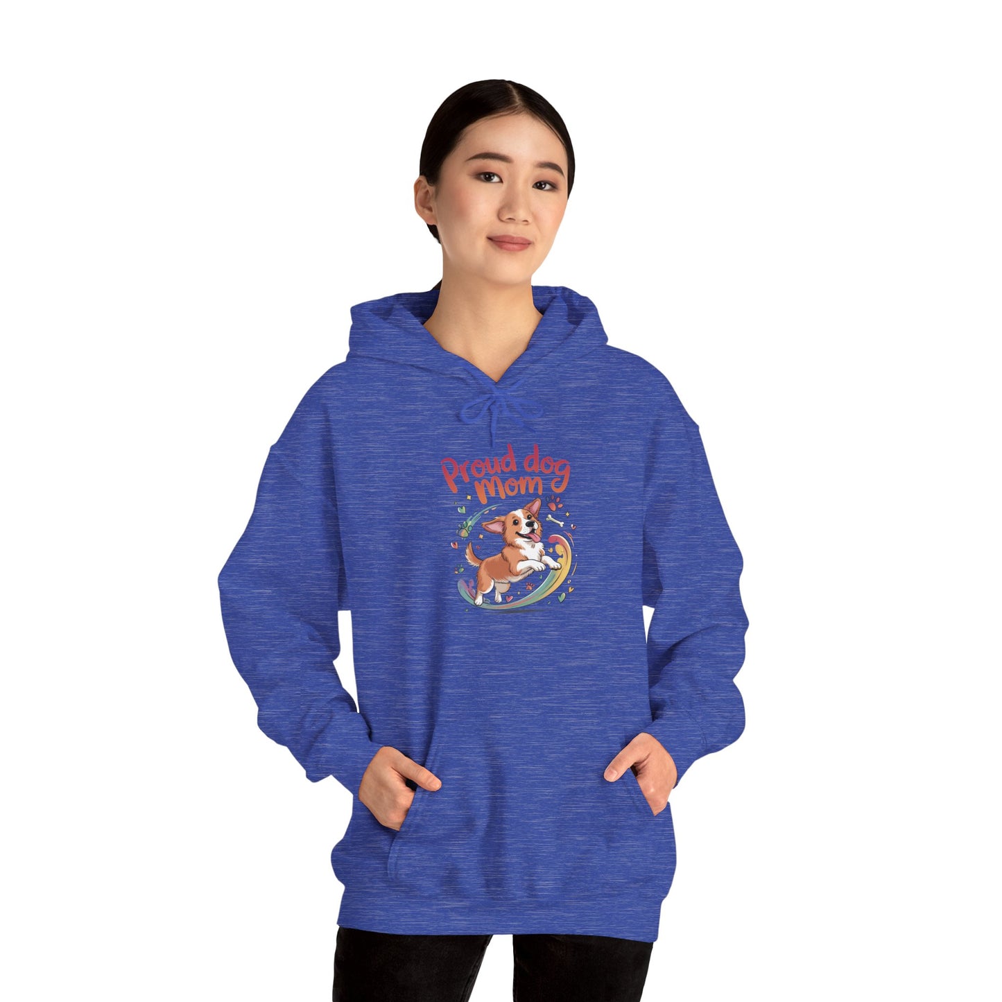 Proud Dog Mom Hoodie, Gift for Dog Owners, Dog Lover Apparel, Mother's Day Gift, Unisex Hooded Sweatshirt, Corgi Rainbow Print
