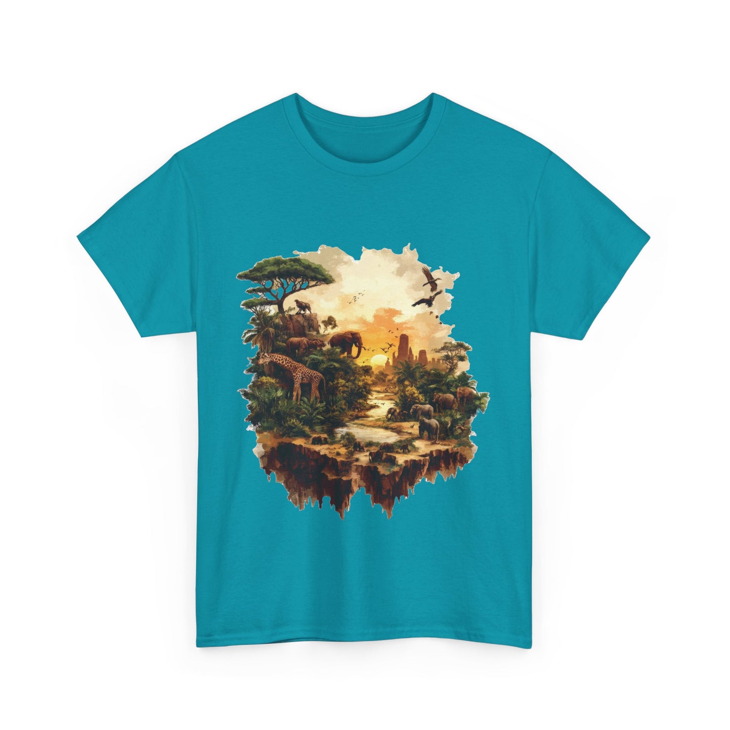 Safari Sunset Animal Print T-Shirt, Jungle Wildlife Graphic Tee , African Nature Unisex Heavy Cotton Shirt, Gift for Nature Lovers