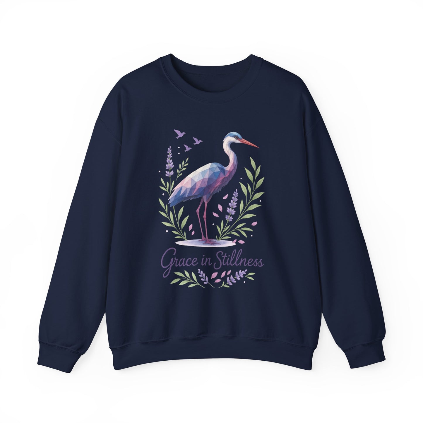 Polygonal Heron Graphic Sweatshirt, Women's Artistic Bird Crewneck, Nature-Inspired Minimalist Design, Geometric Crane, Bird Lovers Gift