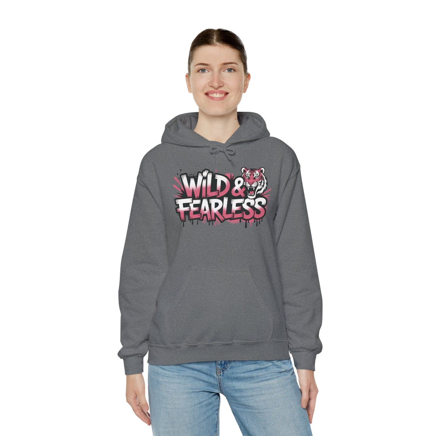 Women's Hoodie Wild & Fearless, Tiger Graffiti Graphic Pullover, Bold Urban Streetwear Hoodie