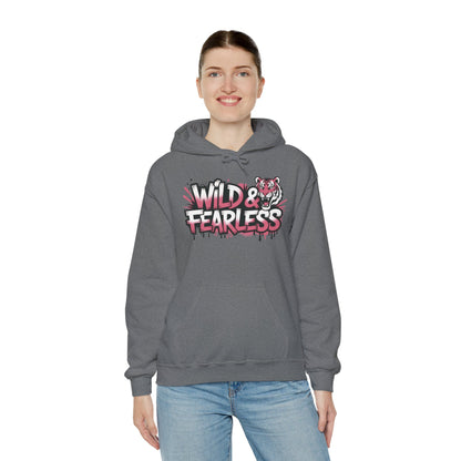Women's Hoodie Wild & Fearless, Tiger Graffiti Graphic Pullover, Bold Urban Streetwear Hoodie