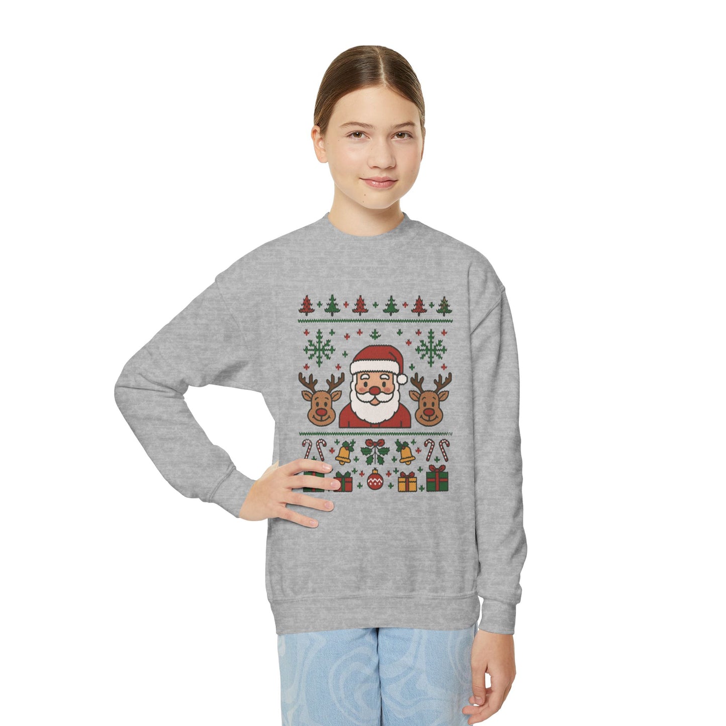 Santa - Reindeer Christmas Sweatshirt for Kids, Cozy Holiday Jumper, Youth Crewneck Sweatshirt