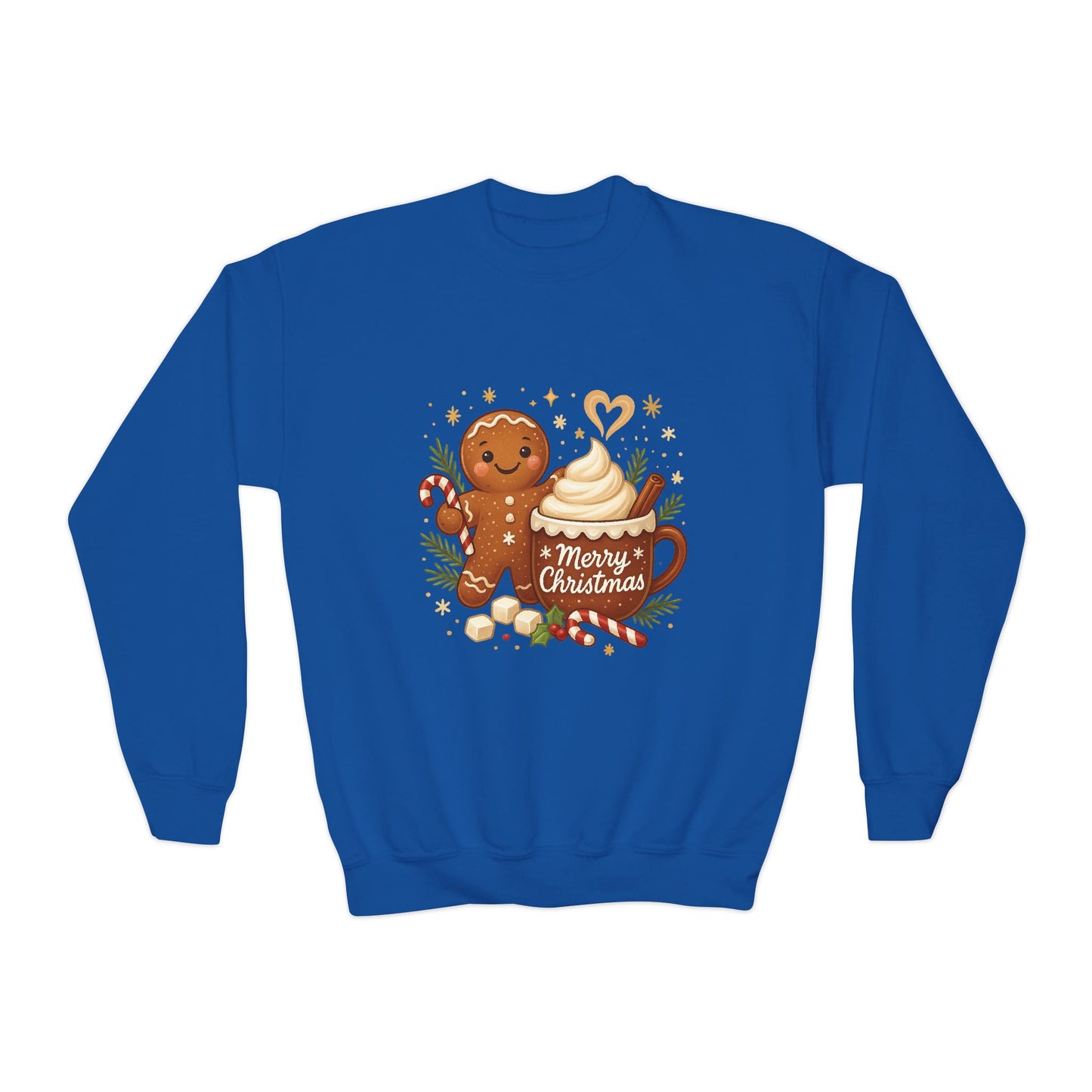 Gingerbread - Hot Cocoa Christmas Sweatshirt for Girls, Cozy Holiday Jumper, Youth Crewneck Sweatshirt