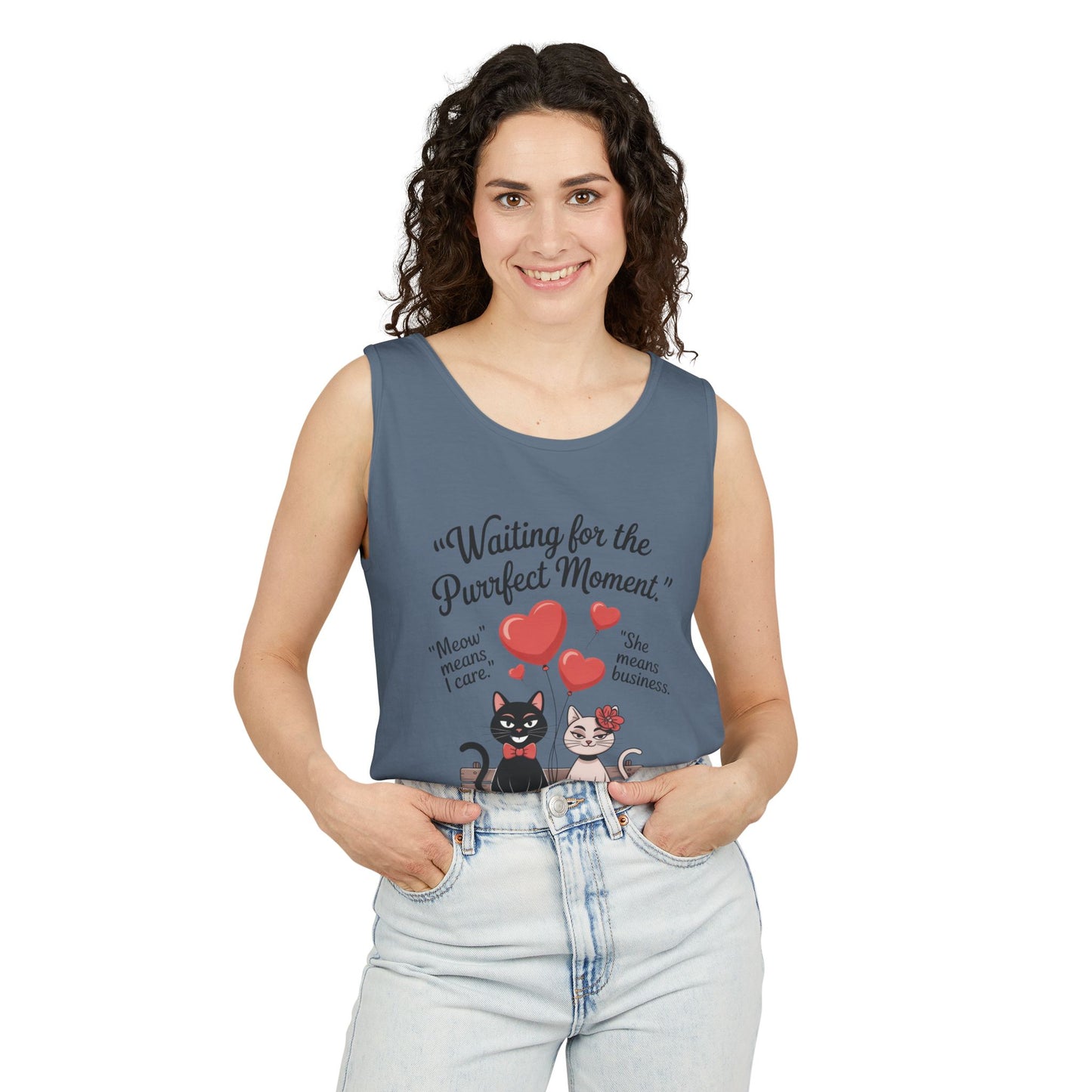 Cute Cat Lovers Tank, Womens Heavy Cotton Tank Top for Pet Owners, Funny Cat Tee, Gift for Cat Lovers, Casual T-Shirt, Animal Art Tee