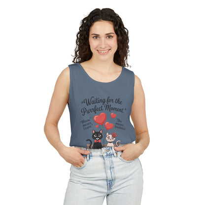 Cute Cat Lovers Tank, Womens Heavy Cotton Tank Top for Pet Owners, Funny Cat Tee, Gift for Cat Lovers, Casual T-Shirt, Animal Art Tee