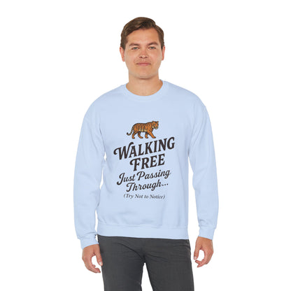 Funny Tiger Mens Crewneck Sweatshirt - Walking Free Cozy Wild Animal Pullover - Motivational Sweatshirt, Inspirational Apparel