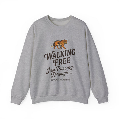 Funny Tiger Mens Crewneck Sweatshirt - Walking Free Cozy Wild Animal Pullover - Motivational Sweatshirt, Inspirational Apparel