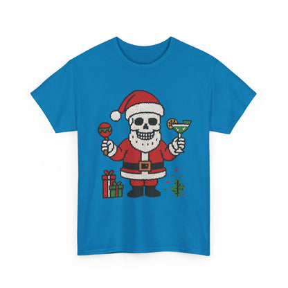 Funny Santa Skull Christmas Men's Shirt, Holiday Margarita Tee for Men
