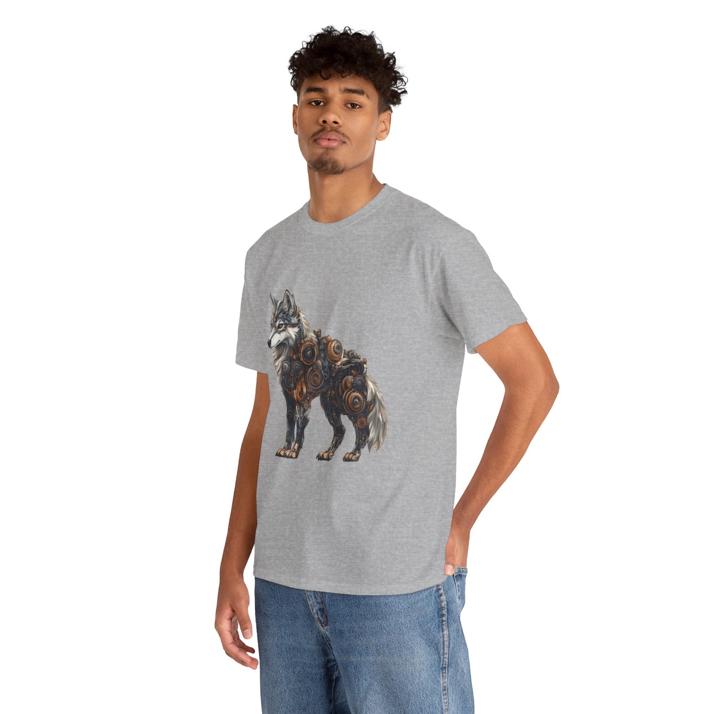 Steampunk Wolf Tee, Mechanical Wolf T-Shirt, Unisex Heavy Cotton Shirt, Graphic T-Shirt, Unique Design,Futuristic Animal Lover Gift Shirt