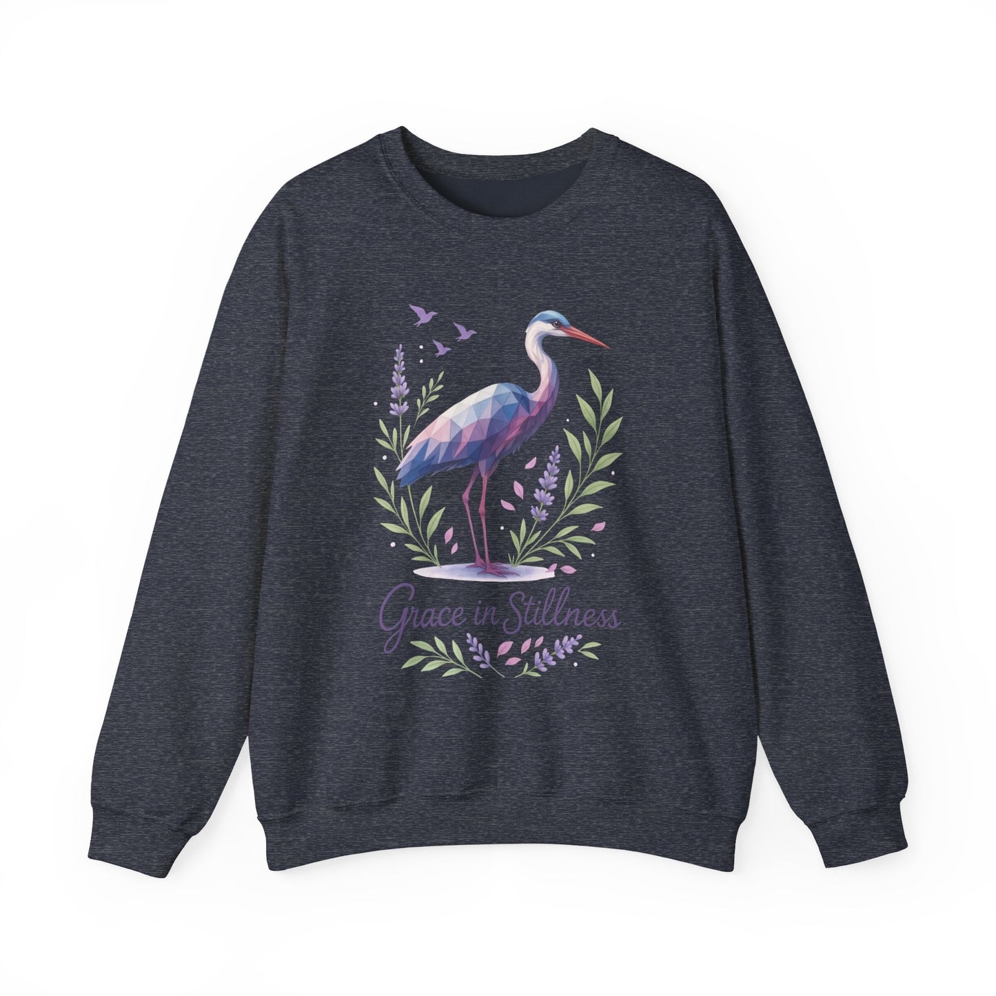 Polygonal Heron Graphic Sweatshirt, Women's Artistic Bird Crewneck, Nature-Inspired Minimalist Design, Geometric Crane, Bird Lovers Gift