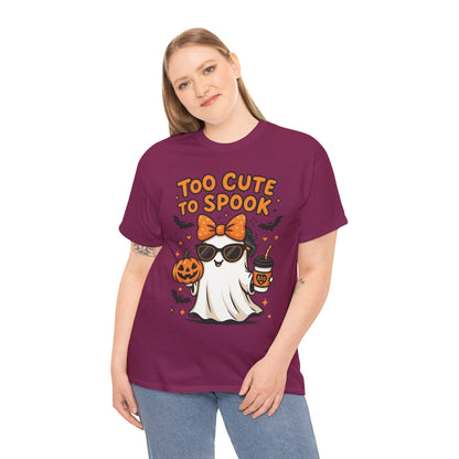 Too Cute To Spook Women's T-Shirt, Cute Ghost Pumpkin Coffee Halloween Graphic Tee