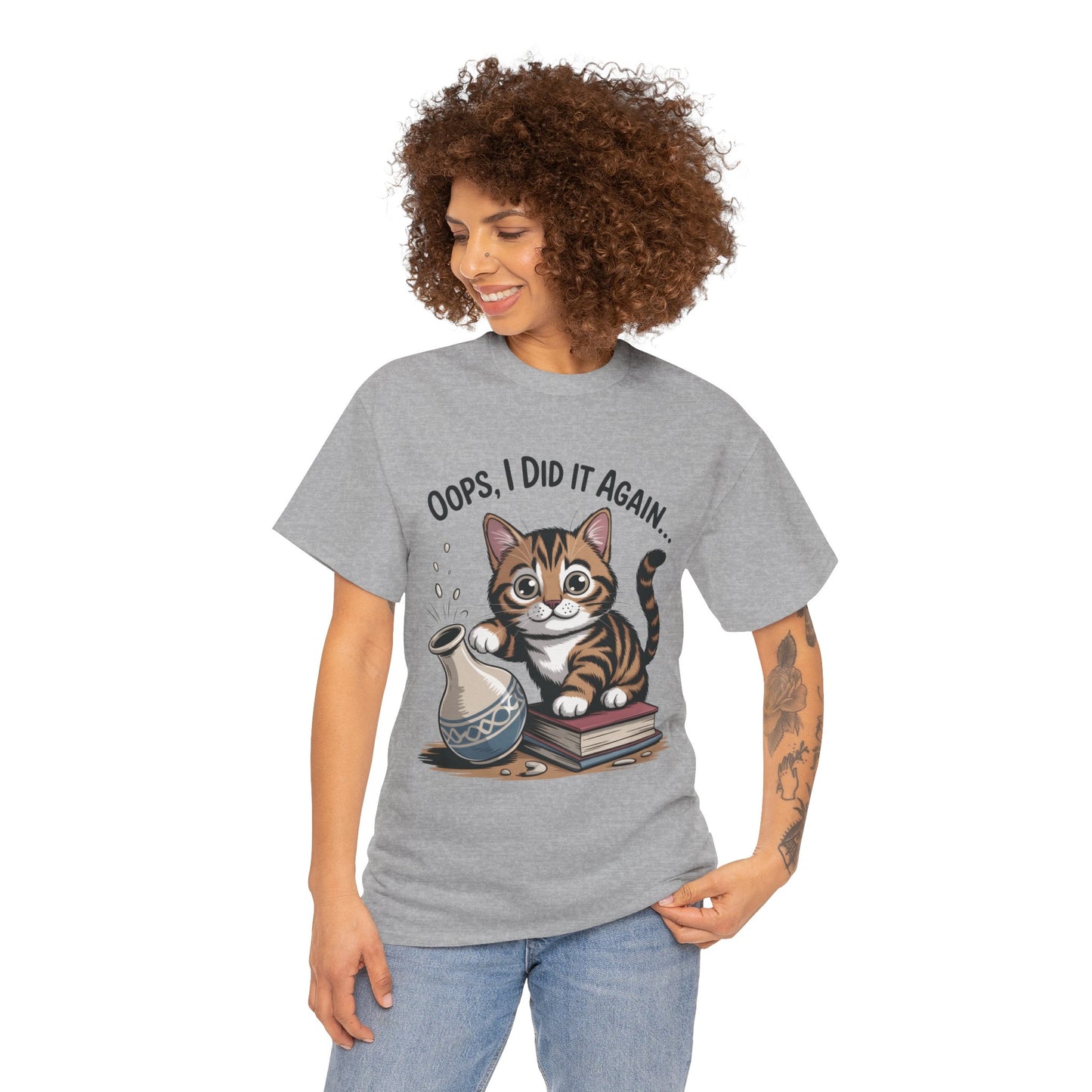 Playful Cat Women's Tee, Funny Oops I Did It Again Design, Cat Lover Gift, Casual Wear, Birthday Gift, Pet Lover Tee, Women's Gift
