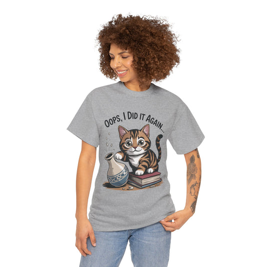 Playful Cat Women's Tee, Funny Oops I Did It Again Design, Cat Lover Gift, Casual Wear, Birthday Gift, Pet Lover Tee, Women's Gift
