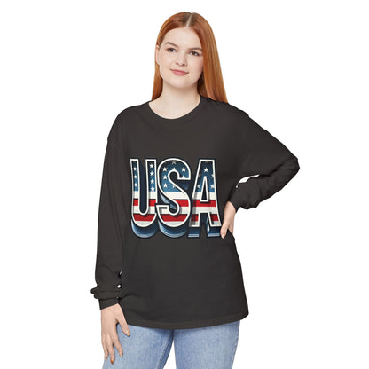 Patriotic Long Sleeve  Unisex  T-Shirt, USA Design, Unisex Tee for Independence Day, Memorial Day, Family Celebrations, Casual Wear