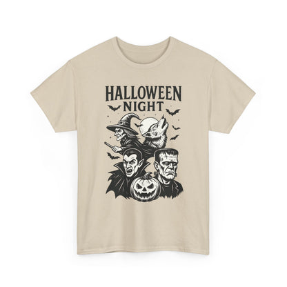 Halloween Night Men's T-Shirt, Classic Monsters Graphic Tee, Witch, Vampire, Frankenstein, Werewolf