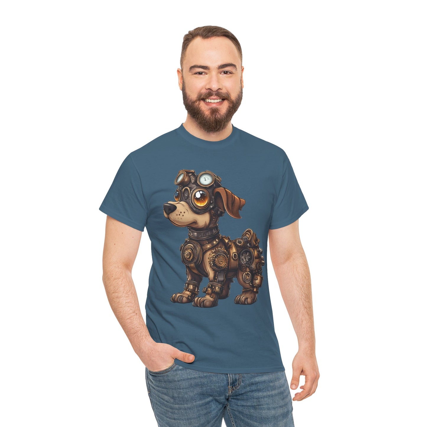 Cyberpunk Pup Design Mens Tee, Steampunk Dog Tee, Dog Lover Gift, Vintage Style, Fun Graphic Tee, Quirky Pet Apparel