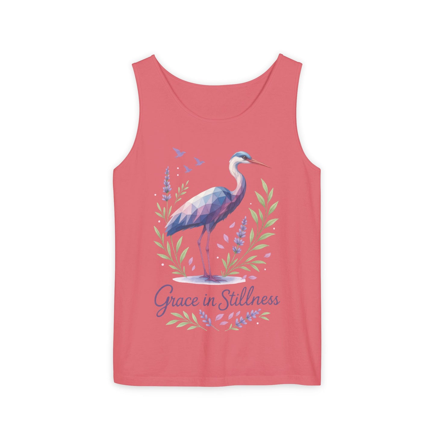 Polygonal Heron Graphic Tank, Womens Artistic Bird Summer Top, Geometric Crane, Bird Lovers Gift, Yoga Shirt, Fitness Apparel, Casual Wear