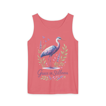 Polygonal Heron Graphic Tank, Womens Artistic Bird Summer Top, Geometric Crane, Bird Lovers Gift, Yoga Shirt, Fitness Apparel, Casual Wear
