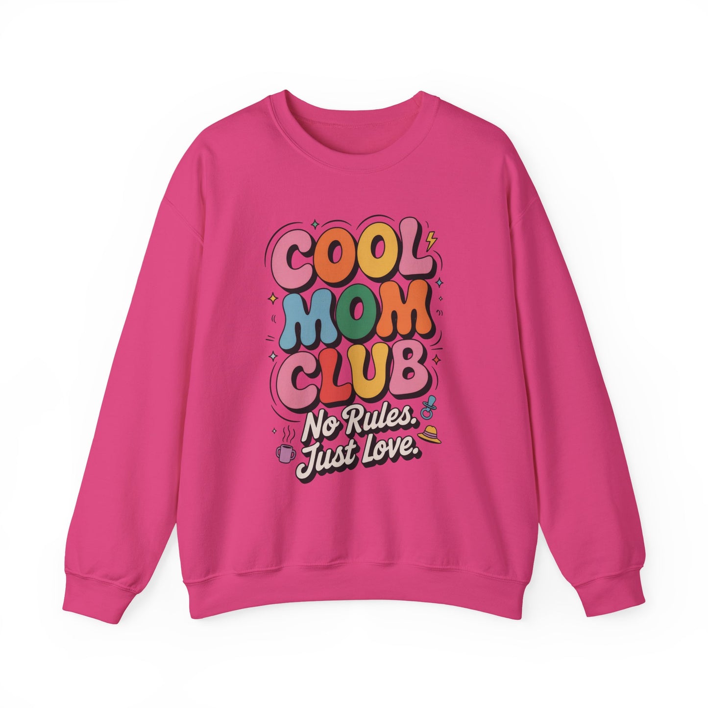 Cool Mom Club Sweatshirt, Gift for Moms, Mother's Day, No Rules Just Love, Retro Colorful Unisex Heavy Blend Crewneck