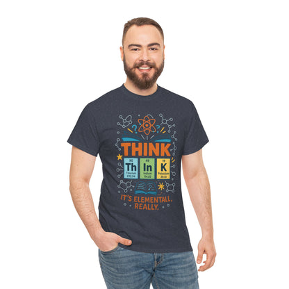 Funny Mens Science T-Shirt, THINK Element Periodic Table Shirt, Smart Geek Nerd Tee for Him, Ideal for Science Lovers, Geeky Apparel