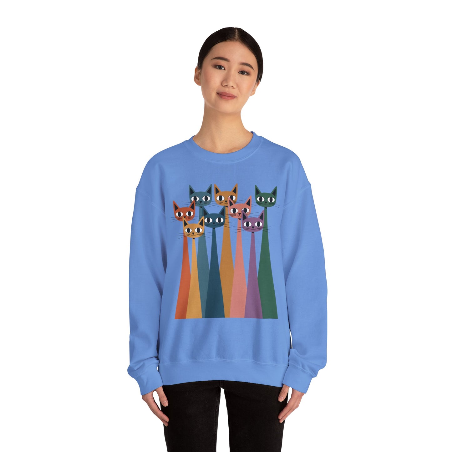 Colorful Cat Sweatshirt, Cozy Crewneck, Cat Lover Gift, Unisex Sweatshirt, Cute Animal Apparel, Fun Gift for Cat Owners
