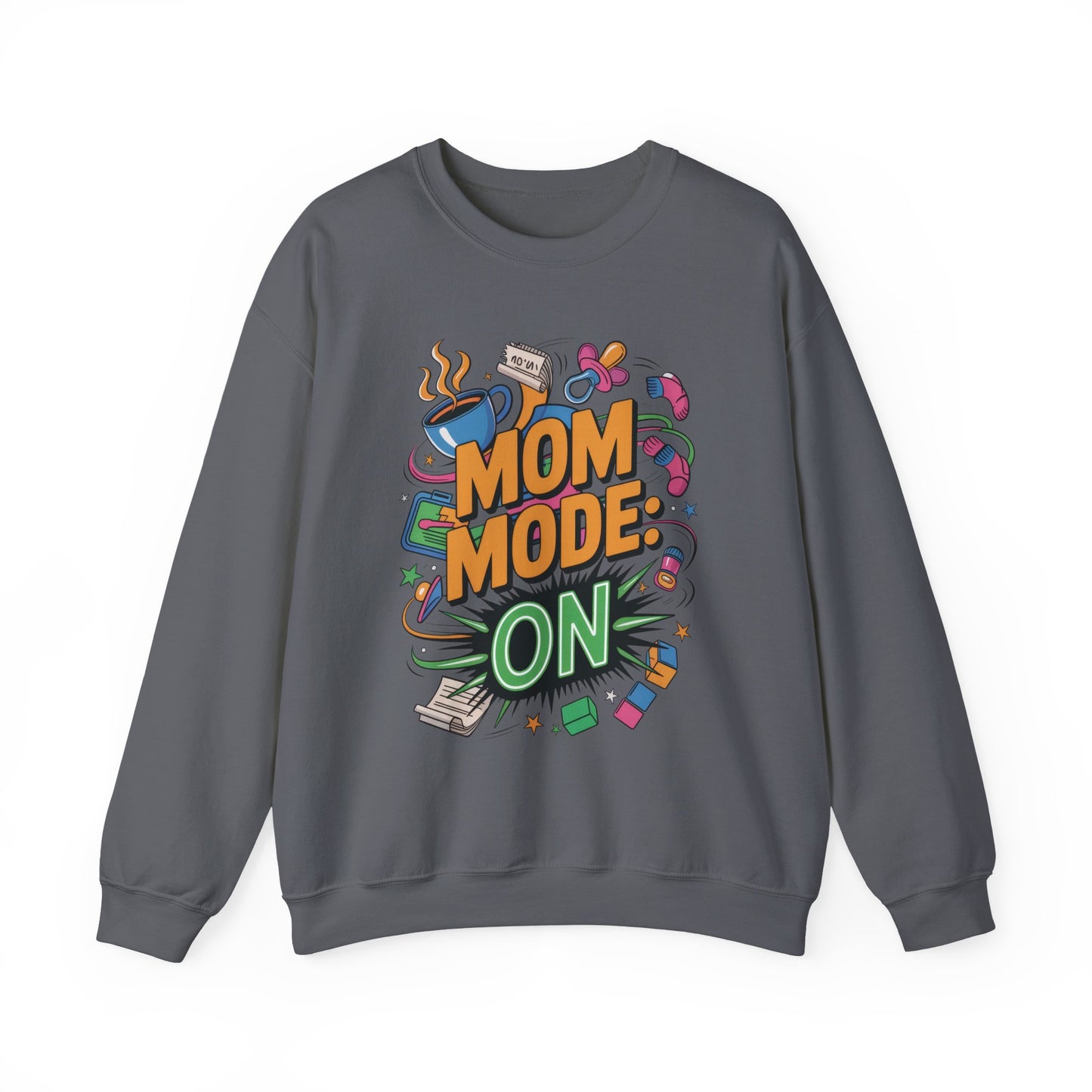 Mom Mode On Crewneck Sweatshirt, Gift for Mom, Mother's Day Humor T-Shirt, Cute Mama Life Graphic Tee, Mother's Day Gift