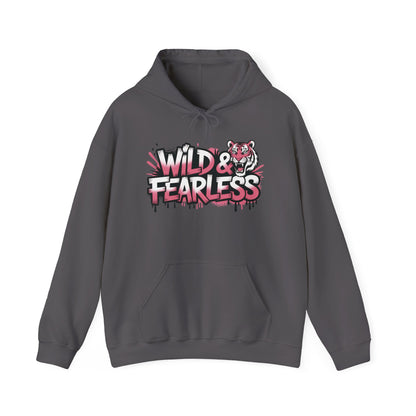 Women's Hoodie Wild & Fearless, Tiger Graffiti Graphic Pullover, Bold Urban Streetwear Hoodie