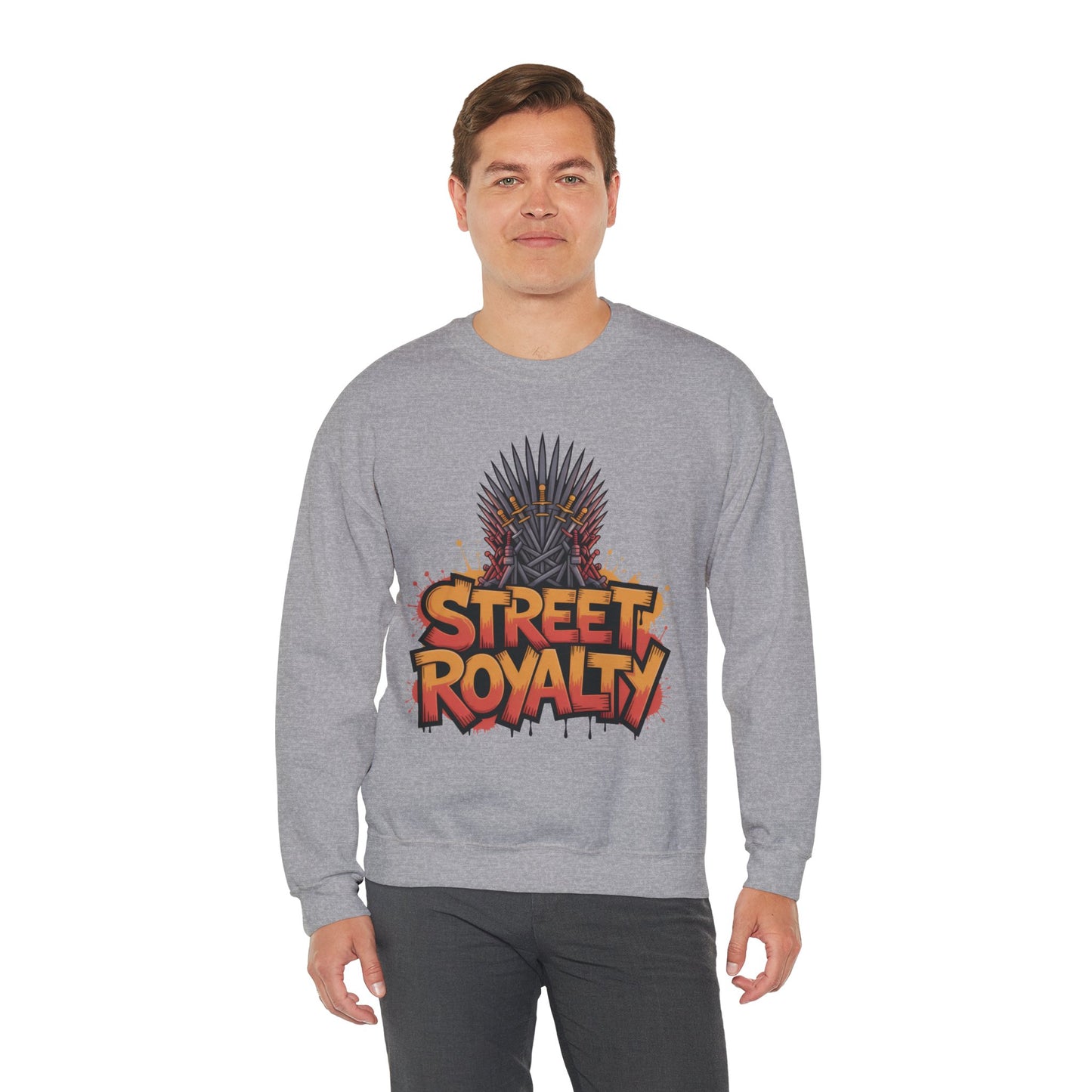 Street Royalty Men's Crewneck Sweatshirt, Graffiti Crown Graphic Pullover, Urban Streetwear Top for Men