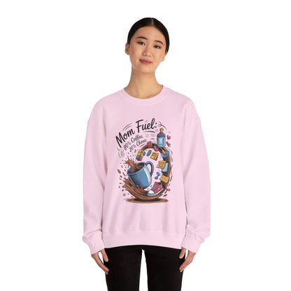 Mom Fuel Unisex Crewneck Sweatshirt, Perfect for Coffee Lovers, Gifts for Moms, Cozy Casual Wear, Funny Graphic Sweatshirt, Mother's Day
