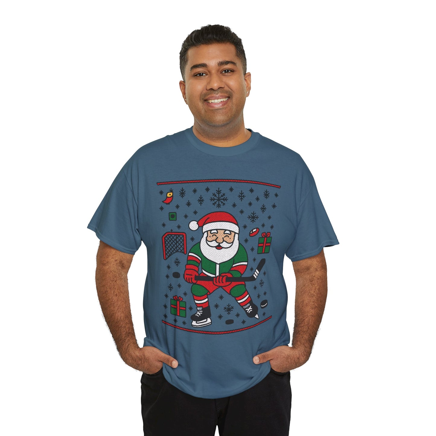 Hockey Santa Men's Christmas T-Shirt, Funny Sports Holiday Tee