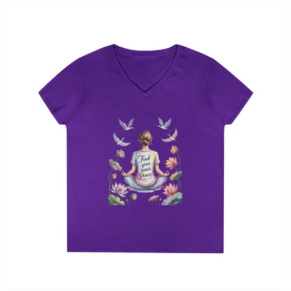Mindful V-Neck T-Shirt, Inspirational Tee, Yoga Shirt, Self-Care Apparel, Gift for Her, Casual Wear, Find Your Inner Peace