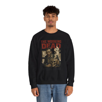 The Working Dead Men's Funny Zombie Sweatshirt, Office Humor Crewneck, Halloween Zombie Top, Coffee Zombie Sweatshirt
