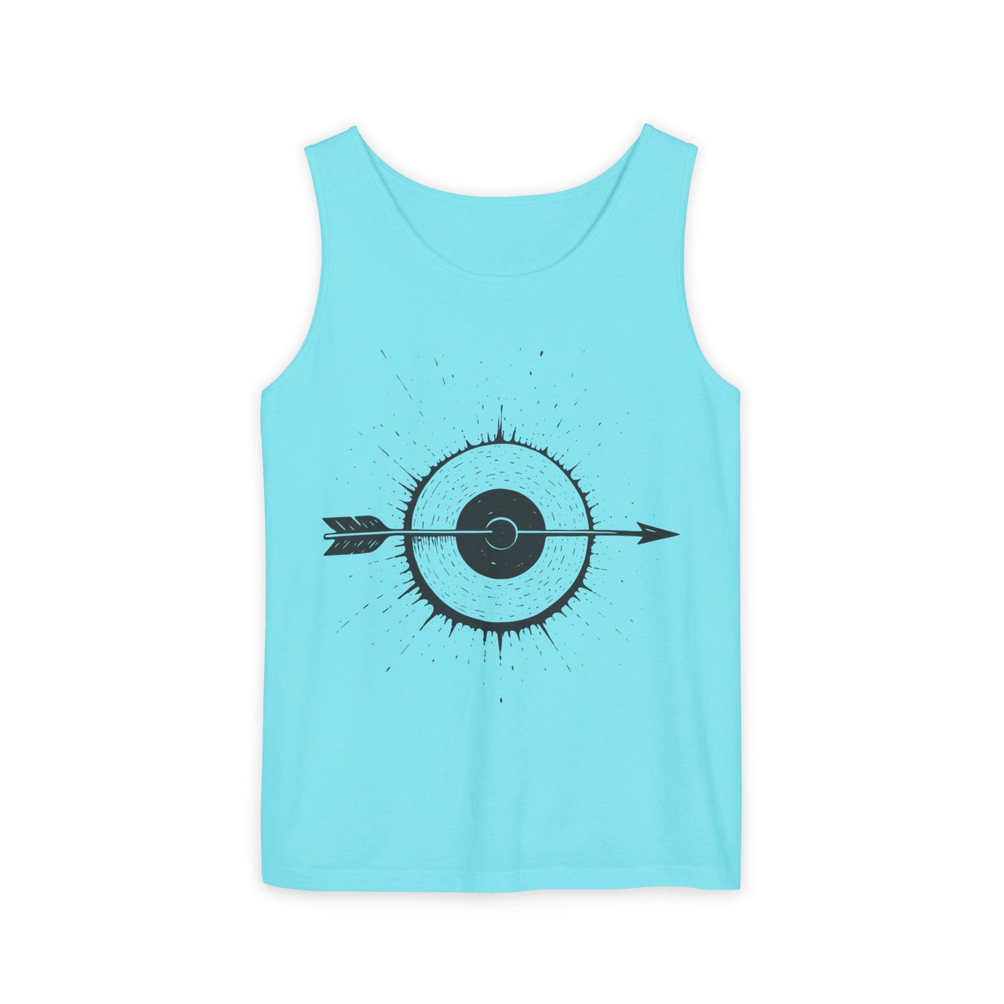 Mens Garment-Dyed Tank Top with Target Arrow Design, Casual Wear, Summer Essentials, Gym Wear, Gifts for Archery Lovers