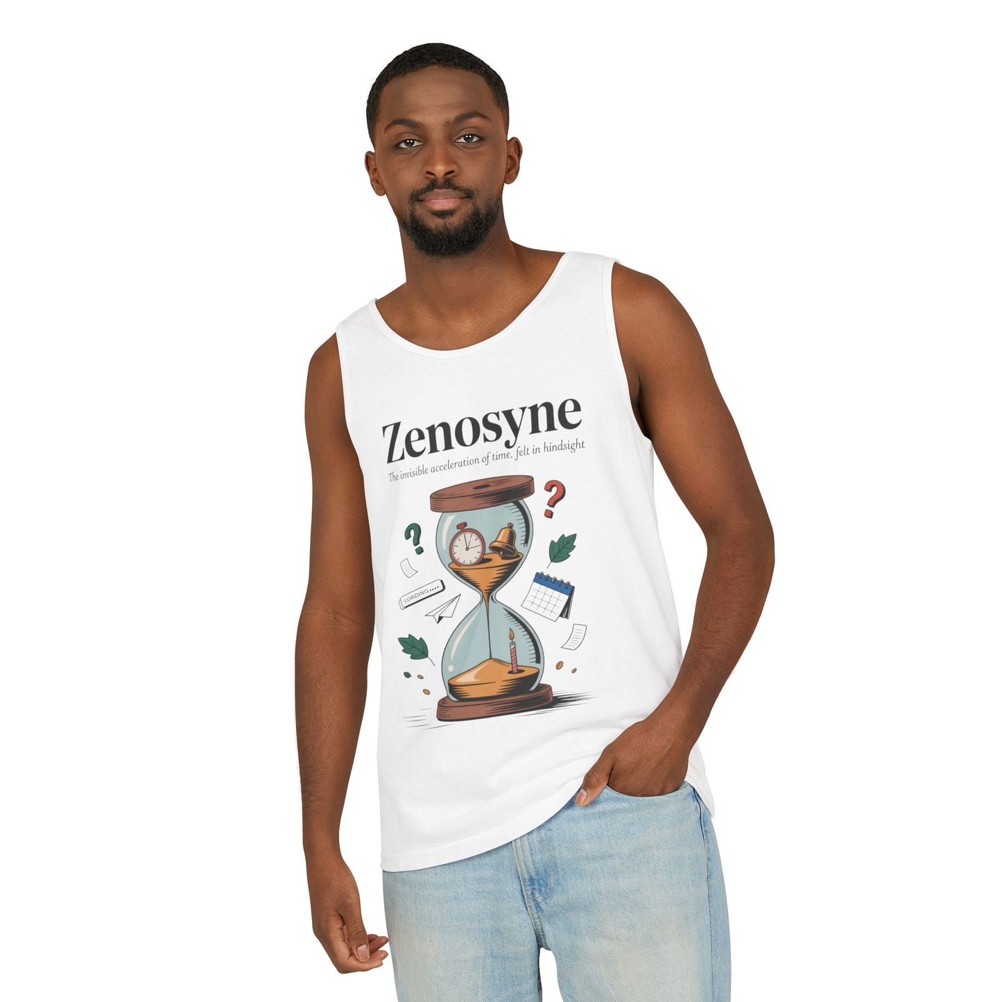 Zenosyne Tank Top, Unisex Garment-Dyed Tee, Time Awareness Gift, Casual Summer Wear, Philosophy Shirt, Unique Everyday Apparel