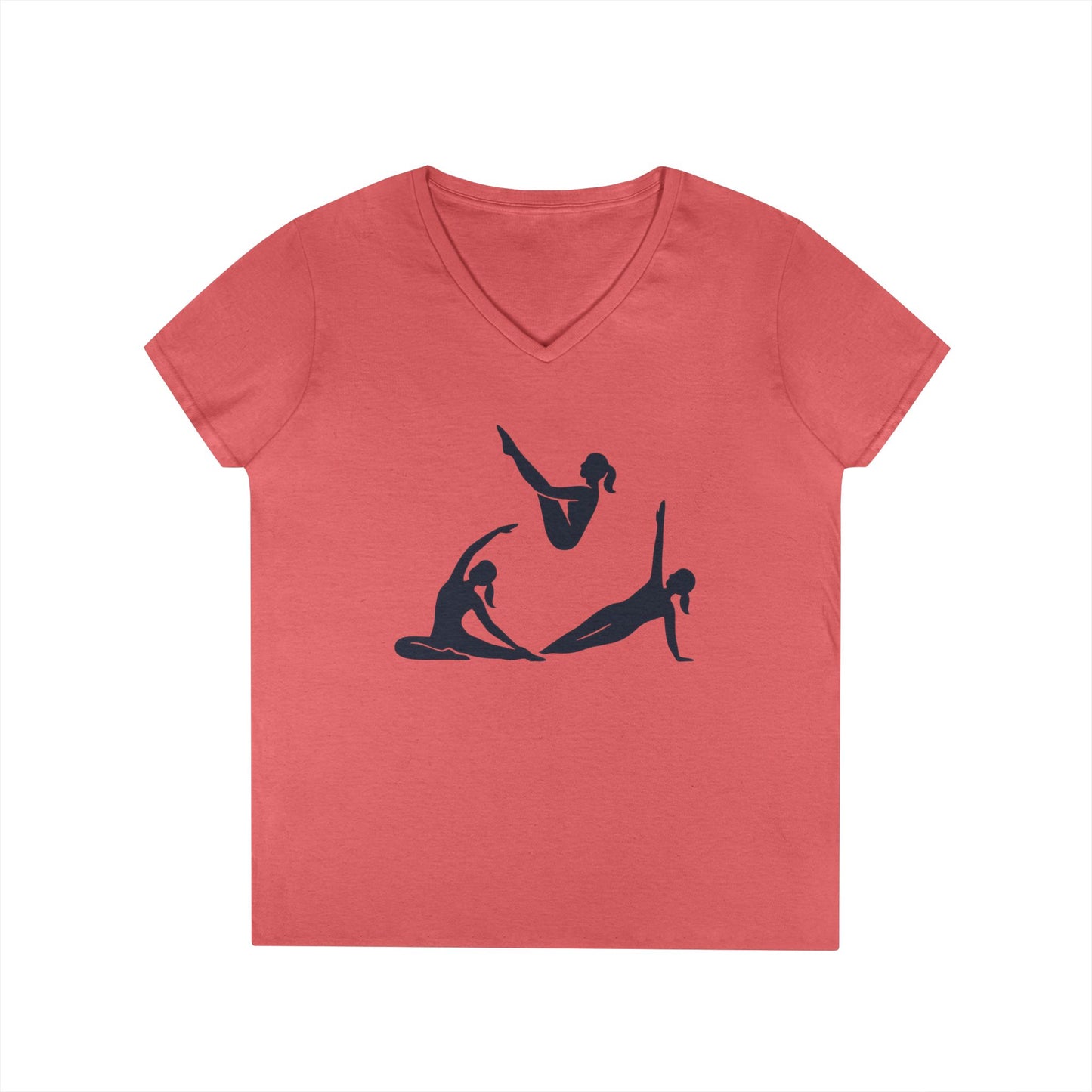 Ladies' V-Neck T-Shirt, Womens Pilates Graphic T-Shirt, Yoga Fitness Tee, Workout Top with Silhouette Print
