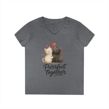 Cute Cat Love V-Neck T-Shirt, Animal Lover Gift, Valentine's Day Shirt, Cat Mom Gift, Cute Graphic Tee