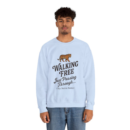 Funny Tiger Mens Crewneck Sweatshirt - Walking Free Cozy Wild Animal Pullover - Motivational Sweatshirt, Inspirational Apparel