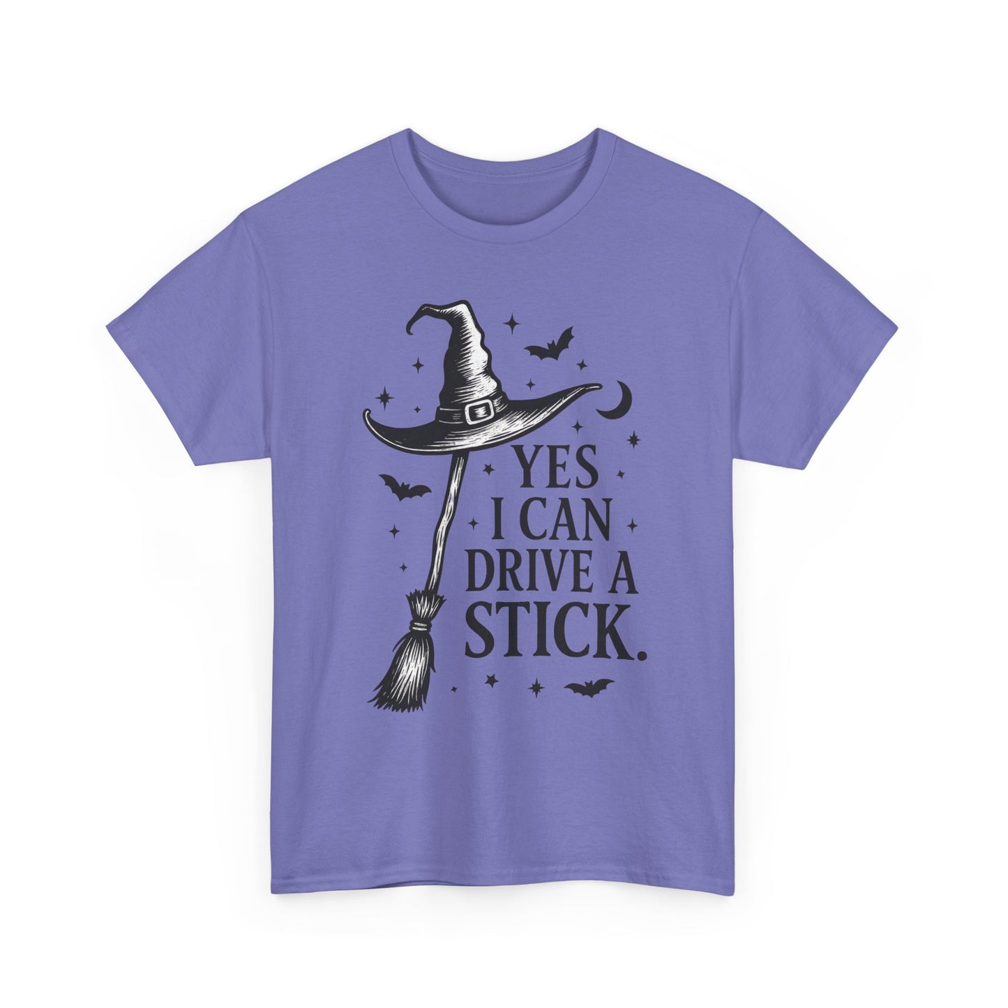 Yes I Can Drive a Stick Witch Hat Broom Halloween Women's T-Shirt, Funny Spooky Graphic Tee, Witch Shirt,