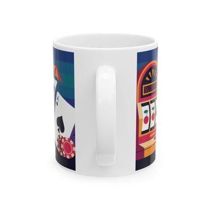 LUCK NEVER SLEEPS Mug, Retro Vegas Slot Machine Coffee Cup, Casino Gift, Gambling Lover Gift Idea, Perfect for Gamers, Poker Nights