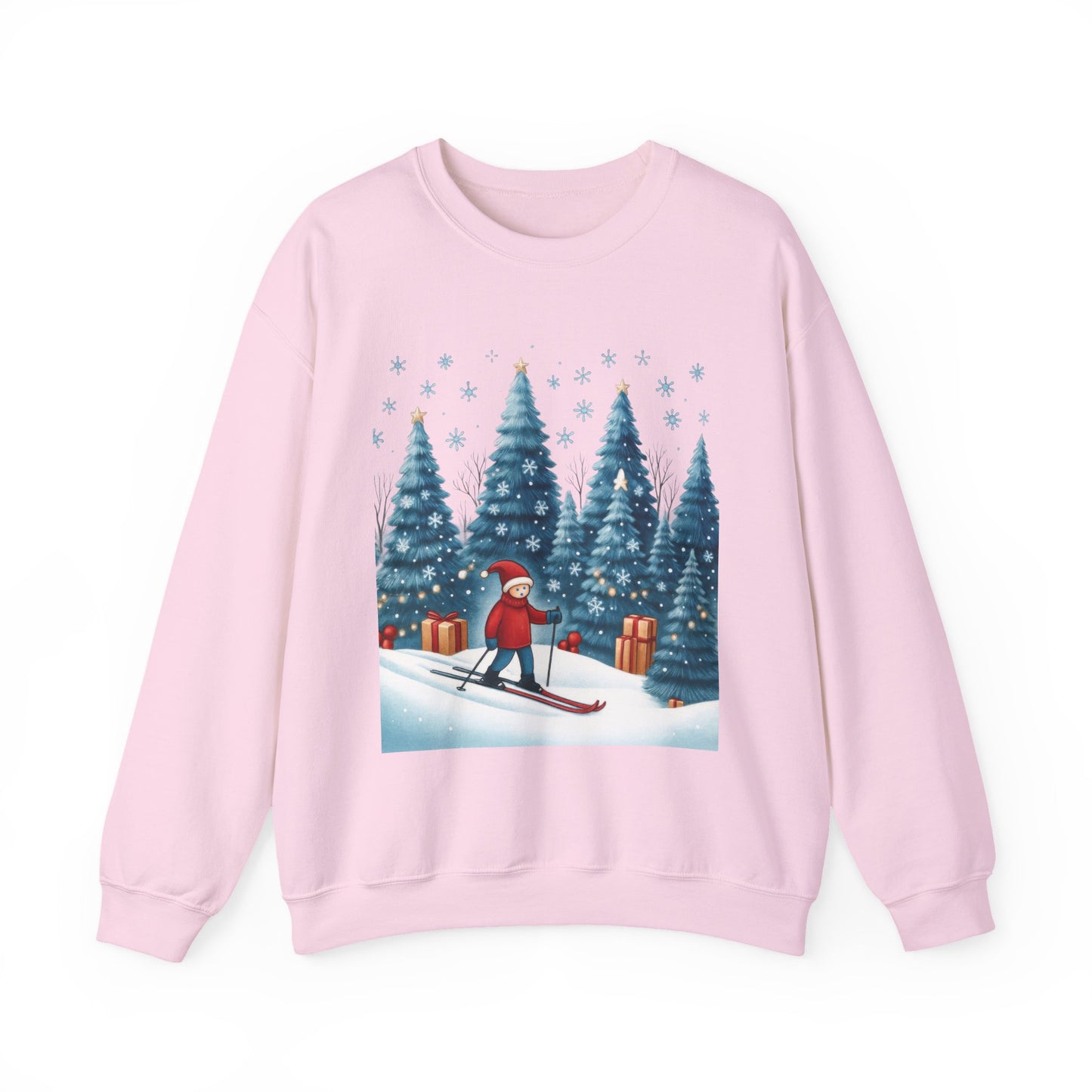 Womens Christmas Skiing Sweatshirt, Cozy Winter Holiday Pullover, Women's Heavy Blend™ Crewneck Sweatshirt