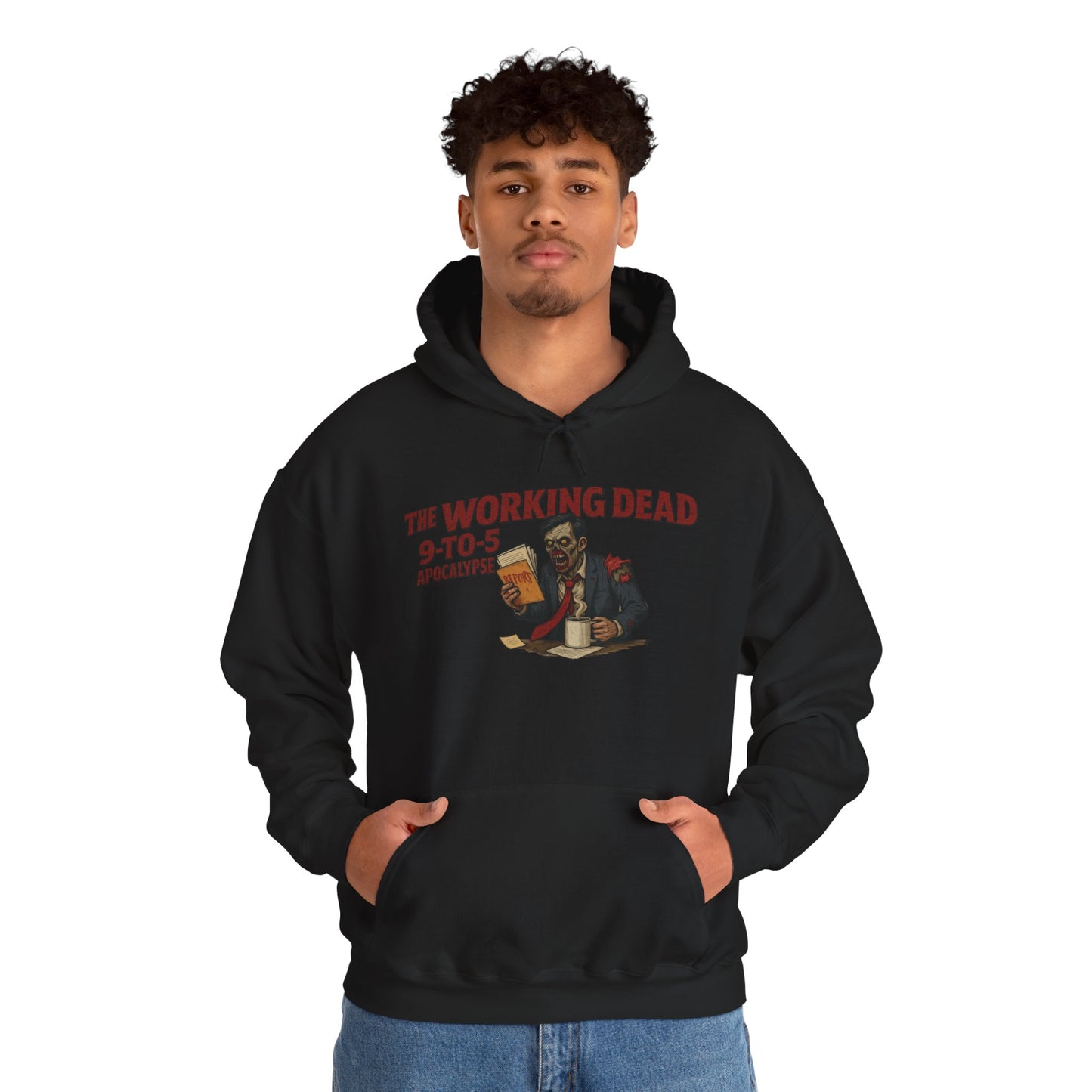 The Working Dead 9-to-5 Apocalypse Hoodie, Men's Horror Office Zombie Sweatshirt, Halloween Zombie Work Top