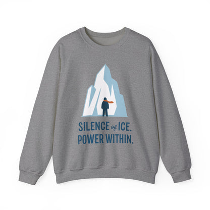 Men's Heavy Blend™ Crewneck Sweatshirt, Silence of Ice Power Within Sweatshirt, Nordic Iceberg Minimalist Pullover