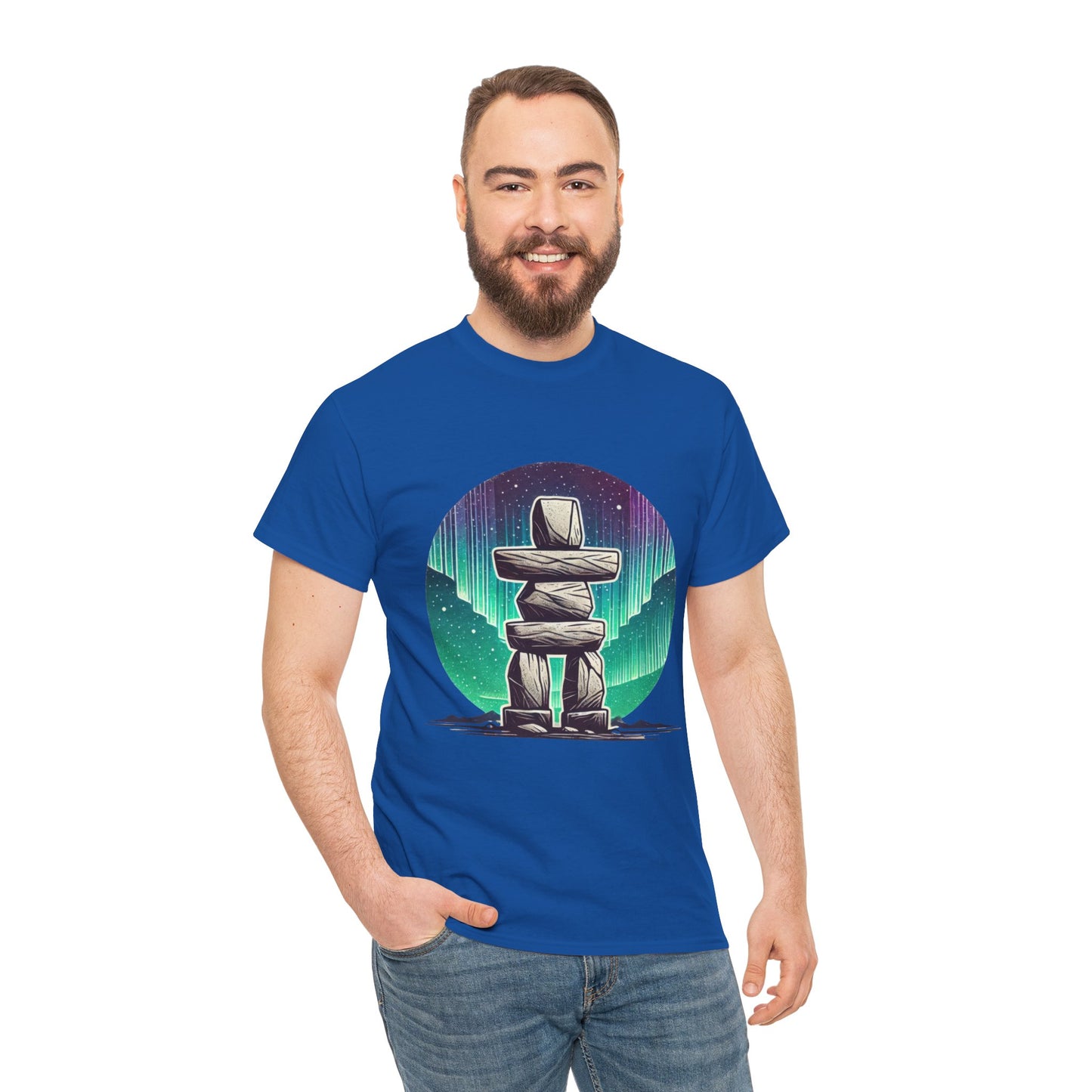 Aurora Stone Inukshuk Tee, Northern Lights Inukshuk T-Shirt,  Arctic Stone Stack Aurora Graphic Tee, Canada Inuit Symbol Shirt