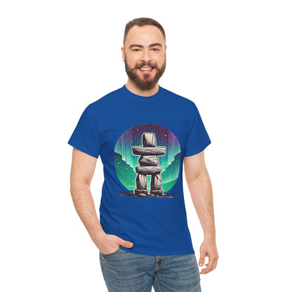 Aurora Stone Inukshuk Tee, Northern Lights Inukshuk T-Shirt,  Arctic Stone Stack Aurora Graphic Tee, Canada Inuit Symbol Shirt
