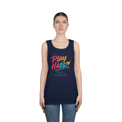 Play Hard, Work Eventually Tank Top, Womens Cotton Tank, Summer Apparel, Casual Wear, Gift for Him/Her, Beach Ready