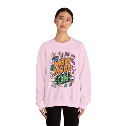 Mom Mode On Crewneck Sweatshirt, Gift for Mom, Mother's Day Humor T-Shirt, Cute Mama Life Graphic Tee, Mother's Day Gift